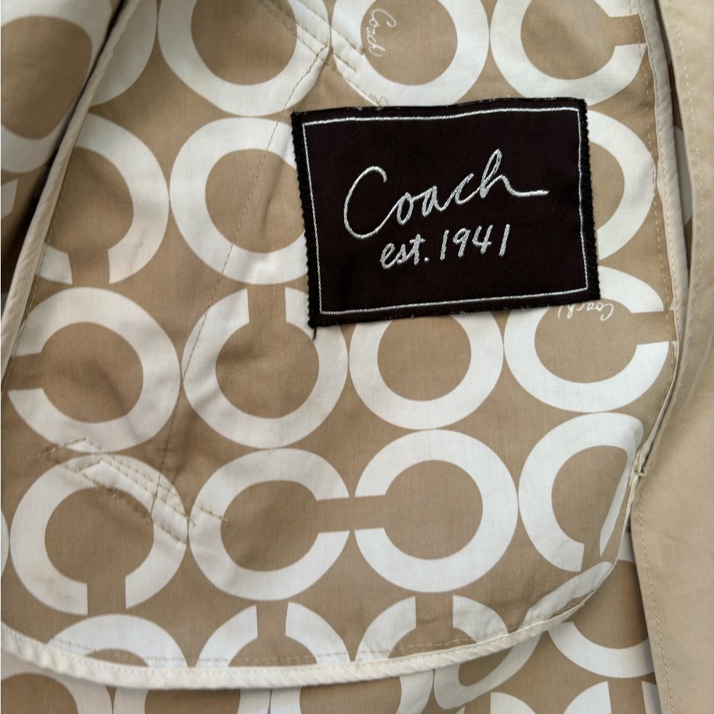 Coach Tan Trench Coat with Notched Lapel - Picture 14 of 15